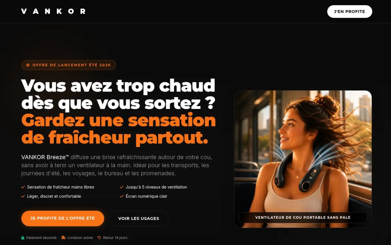 Premier écran de la landing page Vankor présentant le produit et son bénéfice