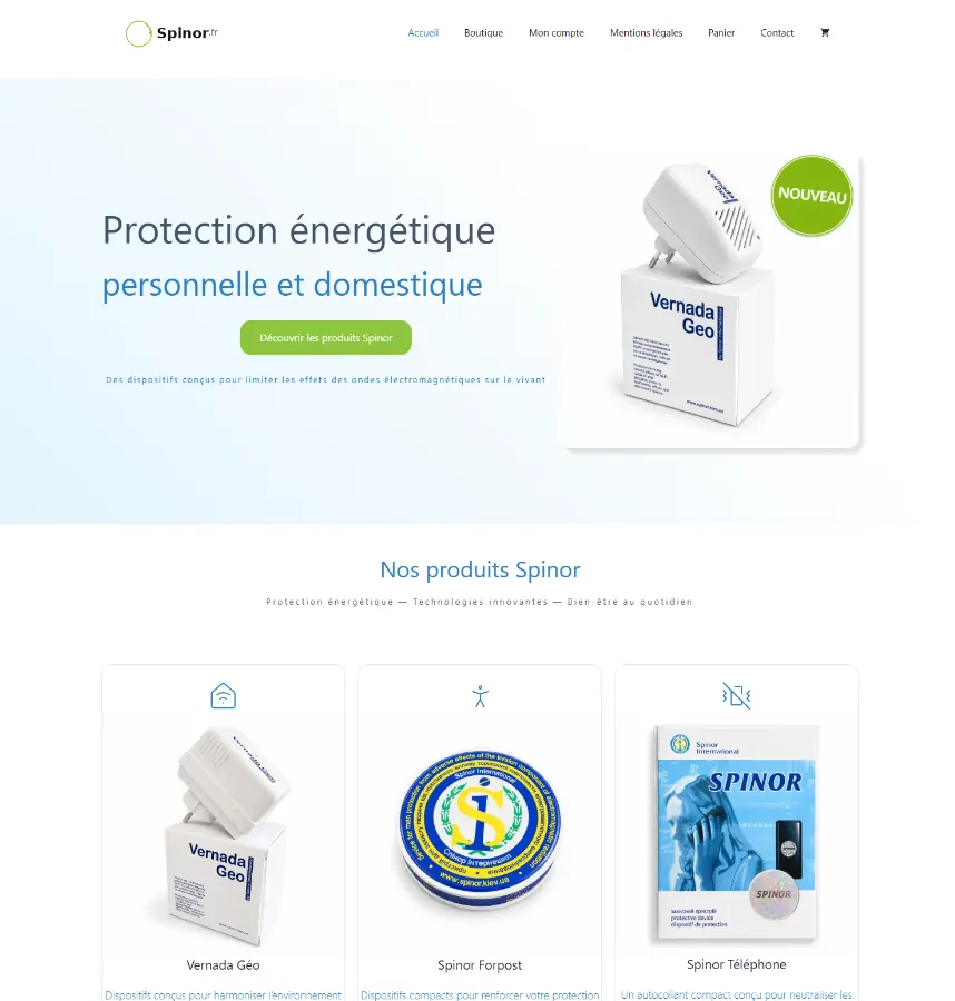 Accueil Spinor : identité visuelle et présentation de la gamme